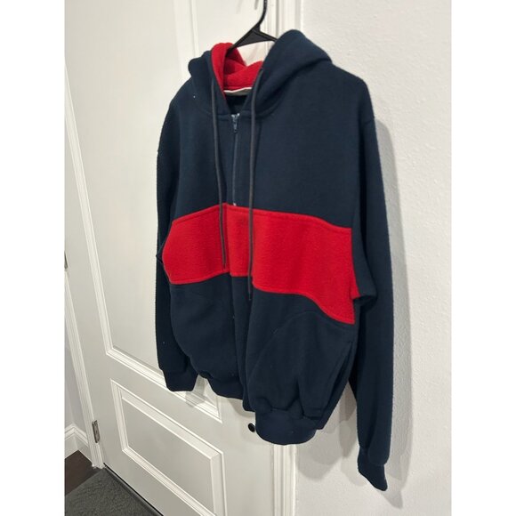 Trader Bay Colorblock Half Zip Pullover Hoodie Black Red Sz Medium Relaxed Cozy - Picture 3 of 10